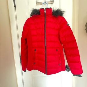 Red Nautica faux fur ski jacket.